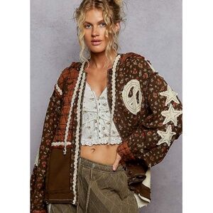 "The Stacy" Floral/Plaid/Star/Peace Zip Up Hooded Jacket